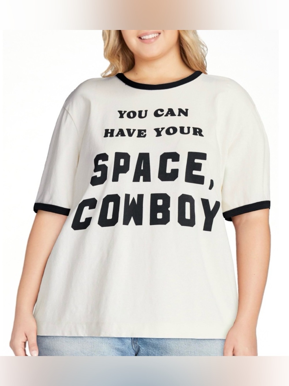 Kacey Lee Women’s Have Your Space Graphic Ringer Tee with Short Sleeves